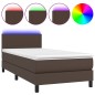 vidaXL Cama box spring y colchón LED cuero sintético marrón 90x200 cm vidaXL Cama box spring y colchón LED cuero sintético marrón 90x200 cm
