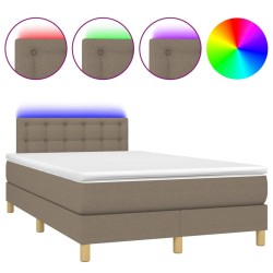 vidaXL Cama box spring con colchón y LED tela gris taupe 120x200 cm
