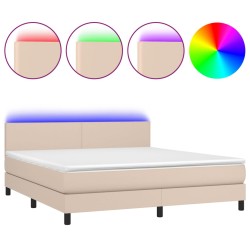 vidaXL Cama box spring colchón LED cuero sintético capuchino 180x200cm