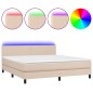 vidaXL Cama box spring colchón LED cuero sintético capuchino 180x200cm vidaXL Cama box spring colchón LED cuero sintético capuchino 180x200cm