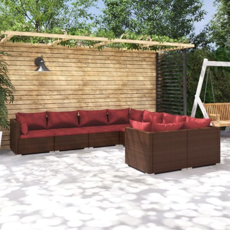 vidaXL Set muebles de jardín 8 pzas y cojines ratán sintético marrón