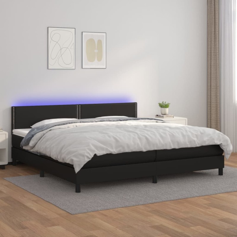 vidaXL Cama box spring colchón y LED cuero sintético negro 200x200 cm vidaXL Cama box spring colchón y LED cuero sintético negro 200x200 cm