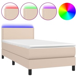 vidaXL Cama box spring colchón LED cuero sintético capuchino 80x200 cm