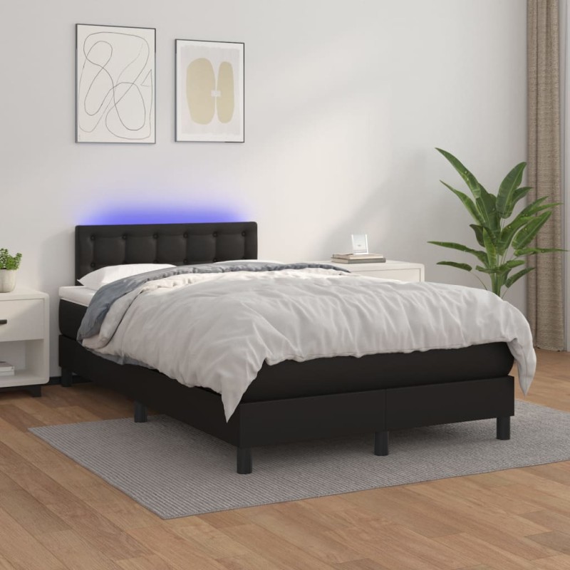 vidaXL Cama box spring colchón y LED cuero sintético negro 120x200 cm vidaXL Cama box spring colchón y LED cuero sintético negro 120x200 cm