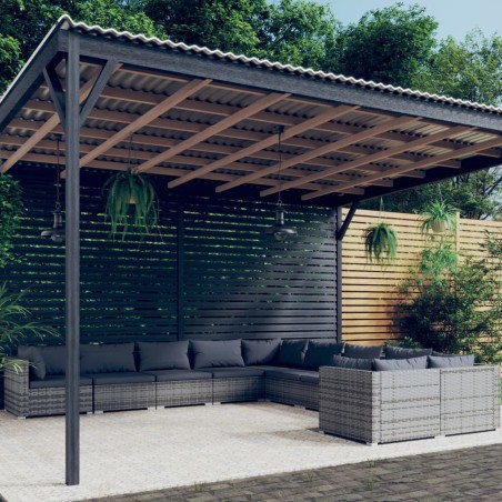 vidaXL Set de muebles de jardín 10 pzas y cojines ratán sintético gris