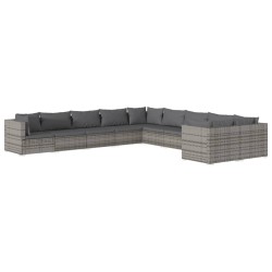 vidaXL Set de muebles de jardín 10 pzas y cojines ratán sintético gris