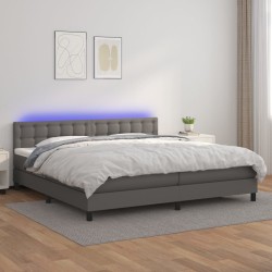 vidaXL Cama box spring colchón y LED cuero sintético gris 200x200 cm