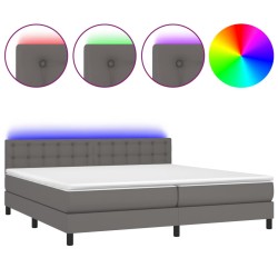 vidaXL Cama box spring colchón y LED cuero sintético gris 200x200 cm