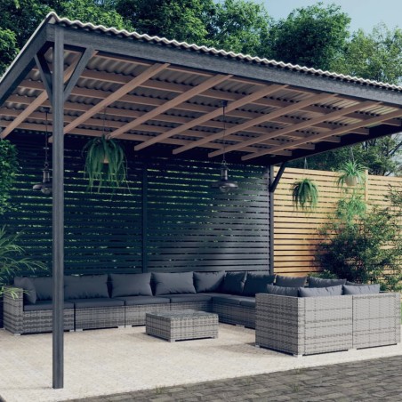 vidaXL Set de muebles de jardín 11 pzas y cojines ratán sintético gris