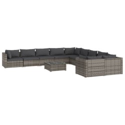 vidaXL Set de muebles de jardín 11 pzas y cojines ratán sintético gris