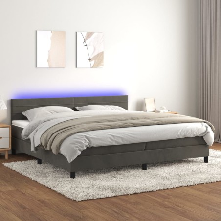 vidaXL Cama box spring colchón y LED terciopelo gris oscuro 200x200 cm