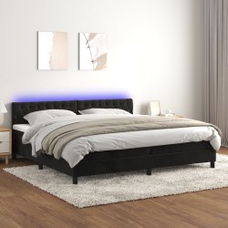 vidaXL Cama box spring colchón y LED terciopelo negro 200x200 cm