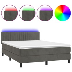 vidaXL Cama box spring colchón y LED terciopelo gris oscuro 140x190 cm