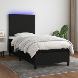 vidaXL Cama box spring colchón y luces LED tela negro 90x200 cm