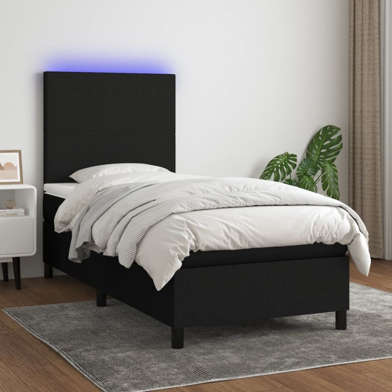 vidaXL Cama box spring colchón y luces LED tela negro 90x200 cm vidaXL Cama box spring colchón y luces LED tela negro 90x200 cm