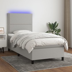 vidaXL Cama box spring colchón y luces LED tela gris claro 80x200 cm