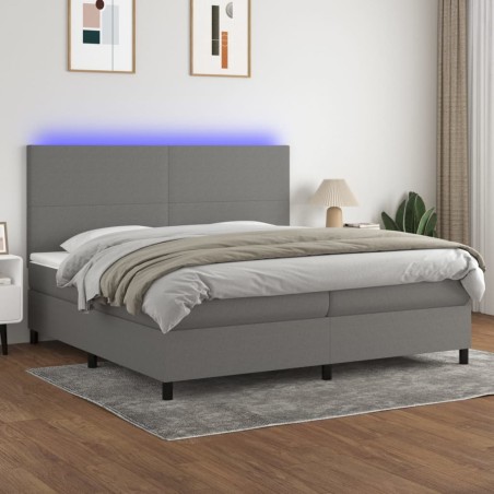 vidaXL Cama box spring colchón y luces LED tela gris claro 200x200 cm