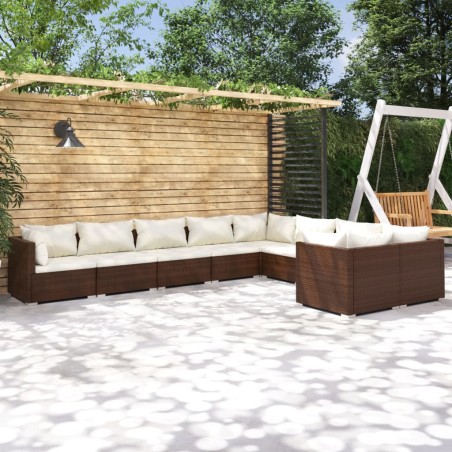 vidaXL Set muebles de jardín 9 piezas y cojines ratán sintético marrón