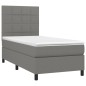 vidaXL Cama box spring colchón y luces LED tela gris oscuro 90x200 cm vidaXL Cama box spring colchón y luces LED tela gris oscuro 90x200 cm
