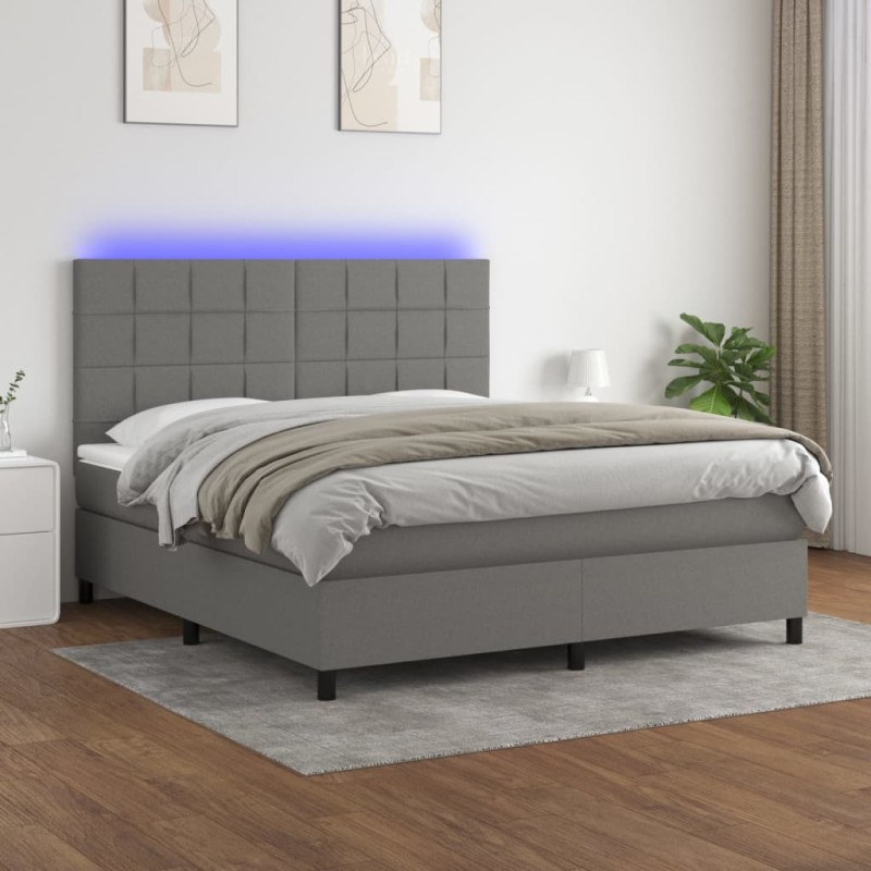 vidaXL Cama box spring colchón y luces LED tela gris oscuro 160x200 cm vidaXL Cama box spring colchón y luces LED tela gris oscuro 160x200 cm
