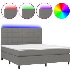 vidaXL Cama box spring colchón y luces LED tela gris oscuro 160x200 cm