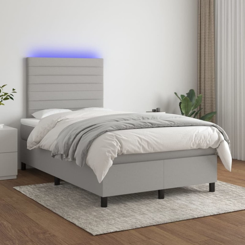 vidaXL Cama box spring con colchón tela y LED gris claro 120x200 cm vidaXL Cama box spring con colchón tela y LED gris claro 120x200 cm