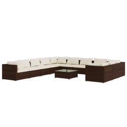 vidaXL Set muebles de jardín 12 pzas y cojines ratán sintético marrón