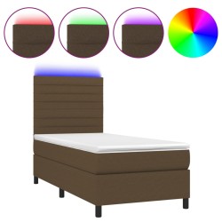 vidaXL Cama box spring colchón luces LED tela marrón oscuro 100x200cm