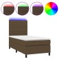 vidaXL Cama box spring colchón luces LED tela marrón oscuro 100x200cm