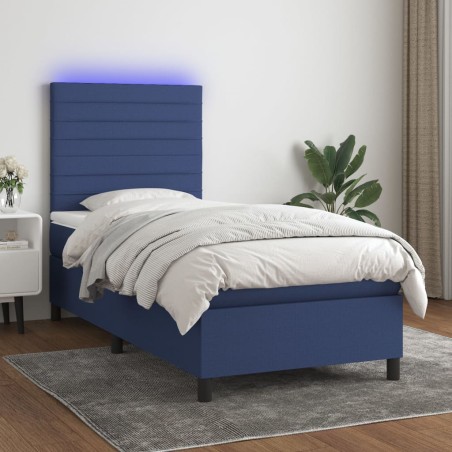 vidaXL Cama box spring colchón y luces LED tela azul 80x200 cm