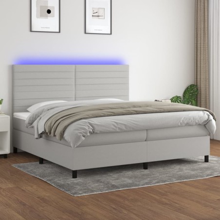 vidaXL Cama box spring con colchón tela y LED gris claro 200x200 cm