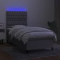 vidaXL Cama box spring colchón y luces LED tela gris claro 90x190 cm