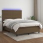 vidaXL Cama box spring colchón luces LED tela marrón oscuro 140x200cm vidaXL Cama box spring colchón luces LED tela marrón oscuro 140x200cm