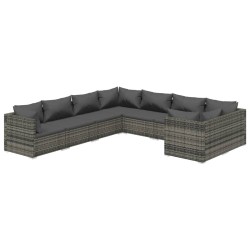 vidaXL Set de muebles de jardín 8 pzas y cojines ratán sintético gris