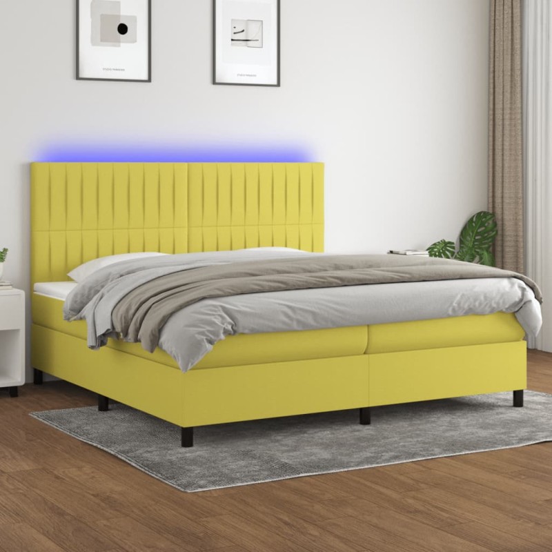 vidaXL Cama box spring colchón y luces LED tela verde 200x200 cm vidaXL Cama box spring colchón y luces LED tela verde 200x200 cm