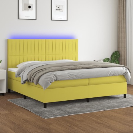 vidaXL Cama box spring colchón y luces LED tela verde 200x200 cm