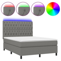 vidaXL Cama box spring colchón y luces LED tela gris oscuro 140x200 cm