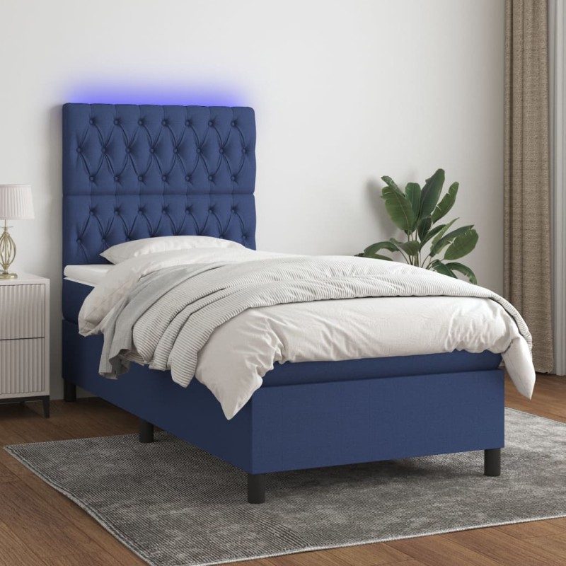 vidaXL Cama box spring colchón y luces LED tela azul 80x200 cm vidaXL Cama box spring colchón y luces LED tela azul 80x200 cm