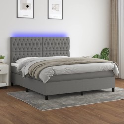vidaXL Cama box spring colchón y luces LED tela gris oscuro 160x200 cm