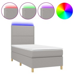 vidaXL Cama box spring colchón y luces LED tela gris claro 90x200 cm
