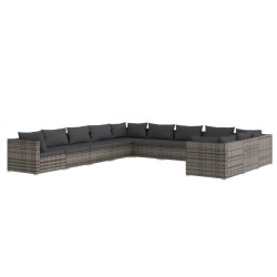 vidaXL Set de muebles de jardín 11 pzas y cojines ratán sintético gris