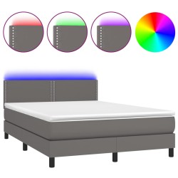 vidaXL Cama box spring colchón y LED cuero sintético gris 140x200 cm