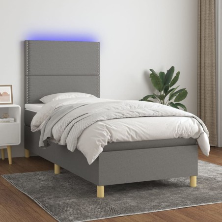 vidaXL Cama box spring colchón y luces LED tela gris oscuro 80x200 cm