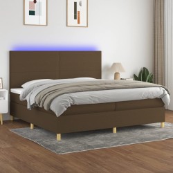 vidaXL Cama box spring colchón luces LED tela marrón oscuro 200x200 cm