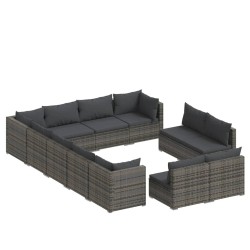 vidaXL Set de muebles de jardín 12 pzas cojines ratán sintético gris