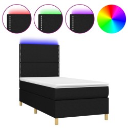 vidaXL Cama box spring colchón y luces LED tela negro 90x200 cm
