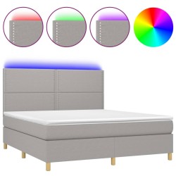 vidaXL Cama box spring colchón y luces LED tela gris claro 180x200 cm