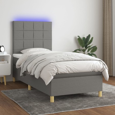 vidaXL Cama box spring colchón y luces LED tela gris oscuro 80x200 cm