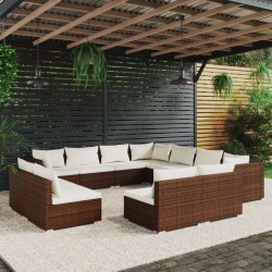 vidaXL Set de muebles de jardín 11 pzas cojines ratán sintético marrón