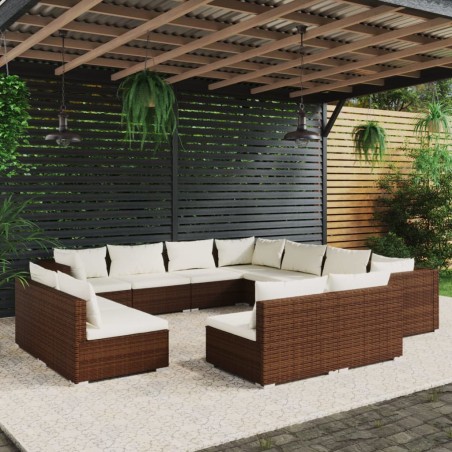 vidaXL Set de muebles de jardín 11 pzas cojines ratán sintético marrón